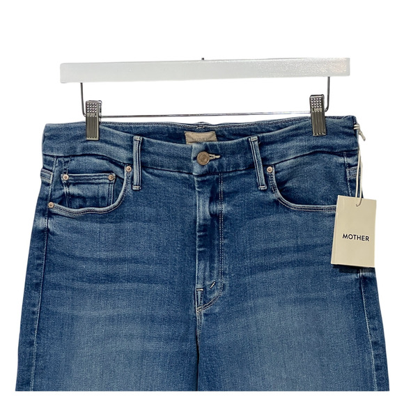 MOTHER JEANS WOMENS SIZE 30 THE ROLLER FRAY HIGH-RISE WIDE LEG FLARE BLUE NEW - Picture 8 of 13